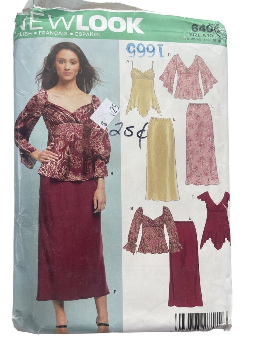 Y2K New Look 6406 Sewing Pattern Size 10-22 Misses Tops Skirt & Dress CUT Used